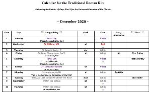 Traditional Catholic Calendar